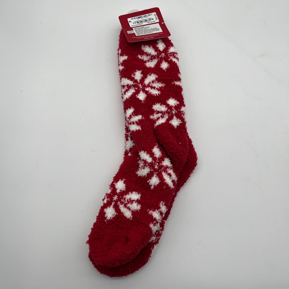 Charter Club Butter Socks Womens 9-11 Red Snow Holly Berry Snowflake Fuzzy Plush - Picture 4 of 6